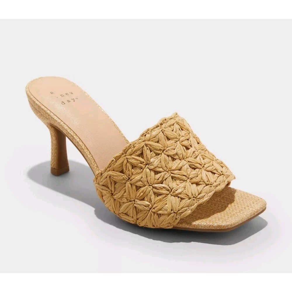 Women's Ayla Raffia Slide Heels with Memory Foam Insole - A New Day sz 8.5